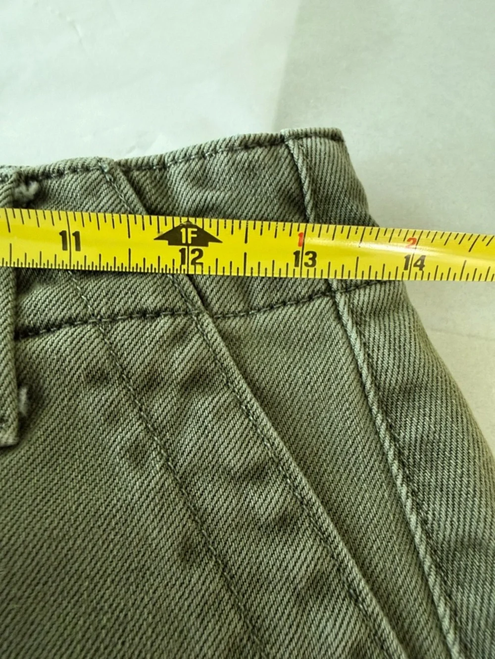 PAIGE Olive Green Frayed-Hem Denim Shorts - Picture 7 of 8